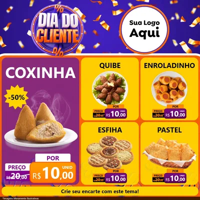 Modelo de Rede Social para Feed Facebook com o tema Dia do Cliente para Salgadaria