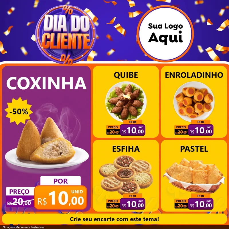 Modelo de Rede Social para Feed Facebook com o tema Dia do Cliente para Salgadaria