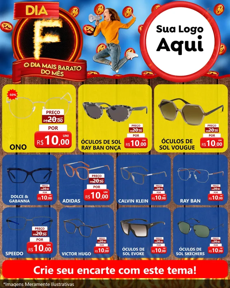 Modelo de Rede Social para Feed Instagram com o tema Dia F - O Dia Mais Barato Do Mês para Óticas