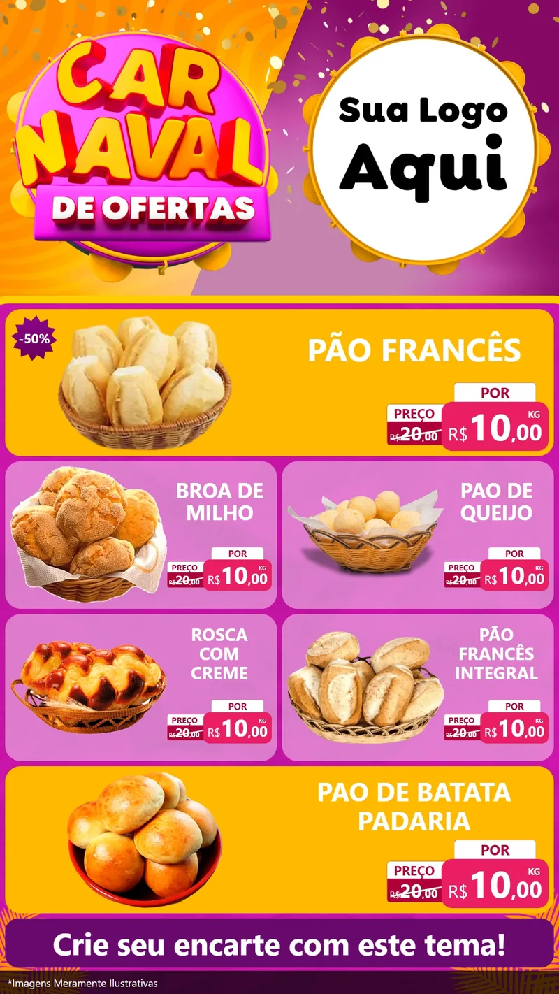 Modelo de TV para TV Vertical com o tema Carnaval de Ofertas para Padaria