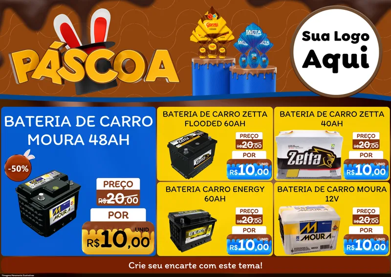 Modelo de Encarte para Encarte A4 Horizontal com o tema Páscoa para Baterias Elétricas