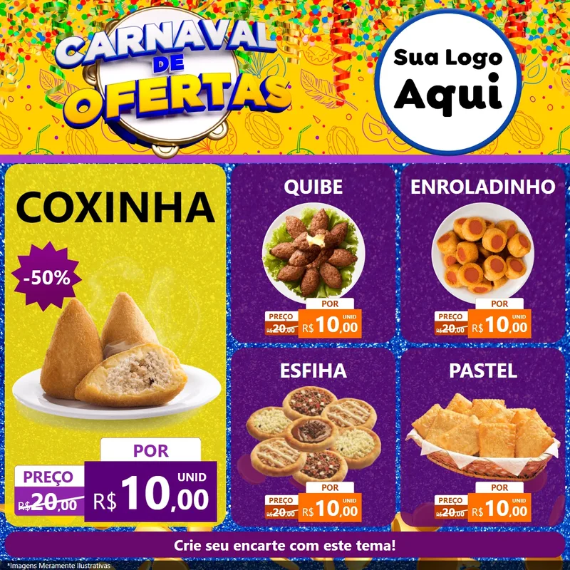Modelo de Rede Social para Feed Facebook com o tema Carnaval de Ofertas para Salgadaria
