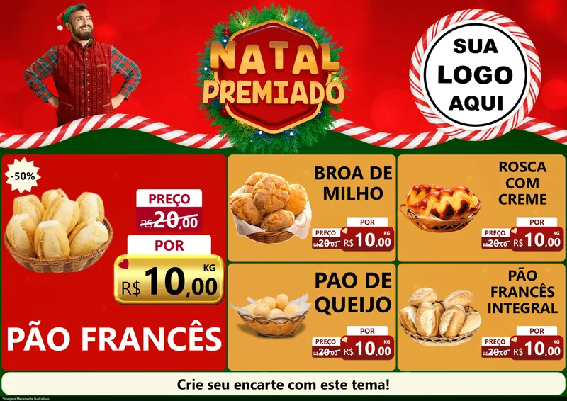 Modelo de Encarte para Encarte A4 Horizontal com o tema Natal Premiado para Padaria