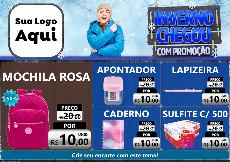 Modelo de Encarte para Encarte A4 Horizontal com o tema Inverno Chegou Com Promoção para Papelaria