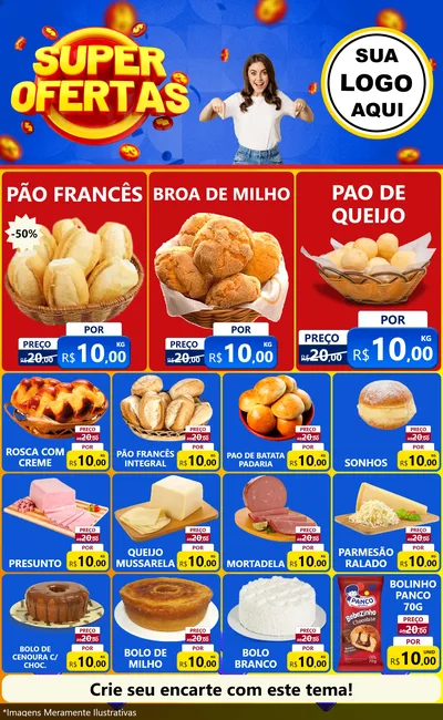 Modelo de Encarte para Encarte Grande com o tema Super Ofertas para Padaria