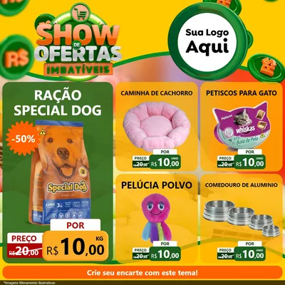 Modelo de Rede Social para Feed Facebook com o tema Show de Ofertas Imbatíveis para Pet Shop