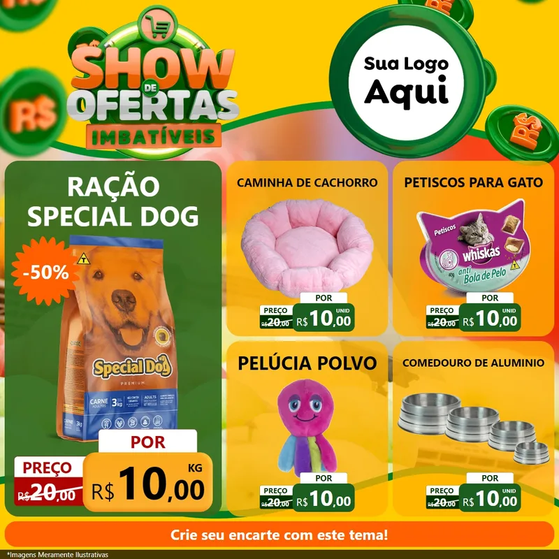 Modelo de Rede Social para Feed Facebook com o tema Show de Ofertas Imbatíveis para Pet Shop