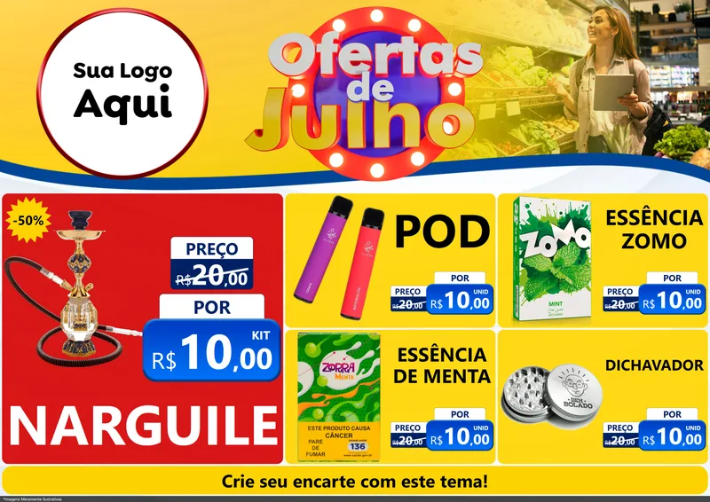 Modelo de Encarte para Encarte A4 Horizontal com o tema Ofertas de Julho para Tabacaria