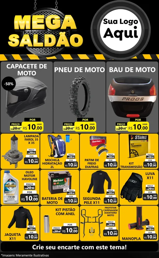 Modelo de Encarte para Encarte Grande com o tema Mega Saldão para Moto peças