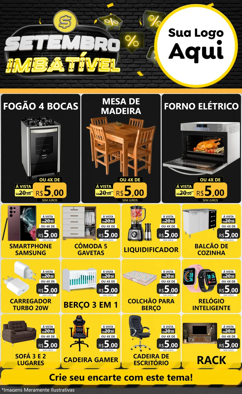 Modelo de Encarte para Encarte Grande com o tema Setembro Imbatível para Móveis e Eletro