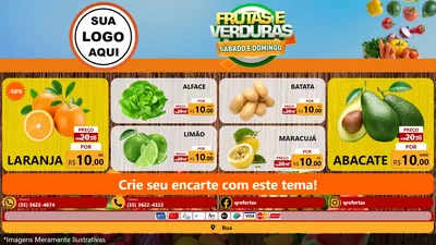 Modelo de TV para TV Horizontal com o tema Frutas e Verduras Sábado e Domingo para Hortifrúti