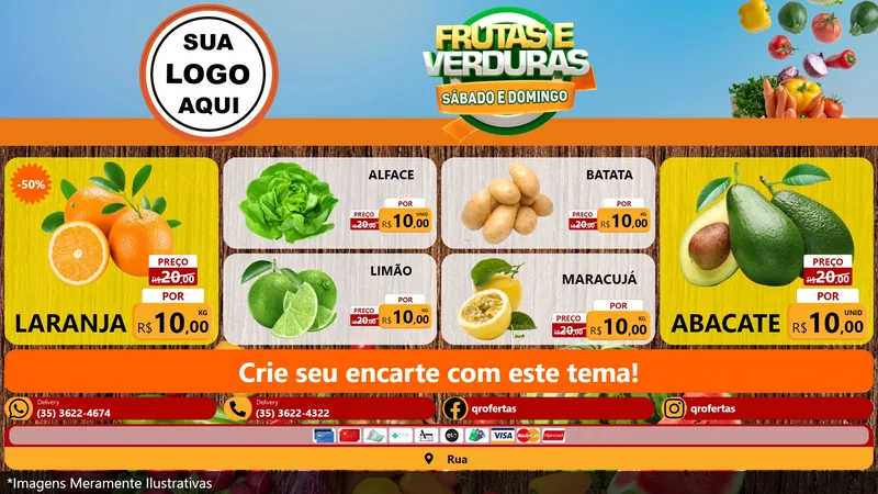 Modelo de TV para TV Horizontal com o tema Frutas e Verduras Sábado e Domingo para Hortifrúti