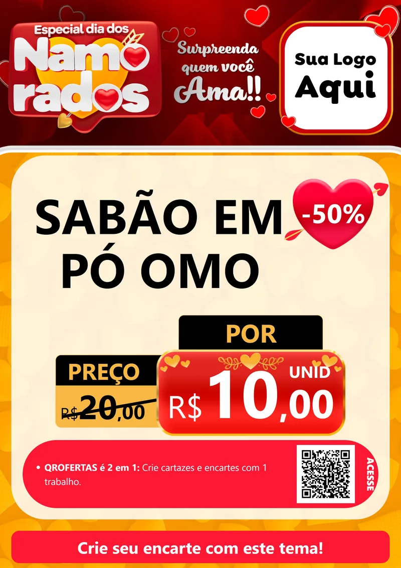 Modelo de Cartaz para Cartaz A4 Vertical com o tema Especial Dia dos Namorados para Produtos de Limpeza