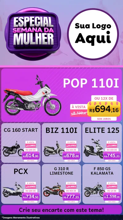 Modelo de Rede Social para Stories com o tema Especial Semana da Mulher para Concessionaria de Motos