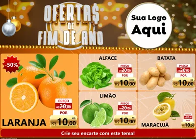 Modelo de Encarte para Encarte A4 Horizontal com o tema Ofertas de Fim de Ano para Hortifrúti