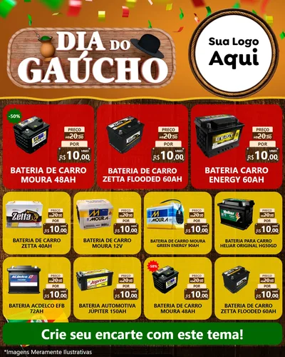Modelo de Rede Social para Feed Instagram com o tema Dia do Gaúcho para Baterias Elétricas