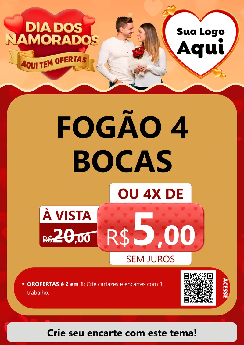 Modelo de Cartaz para Cartaz A4 Vertical com o tema Dia dos Namorados - Aqui Tem Ofertas para Móveis e Eletro