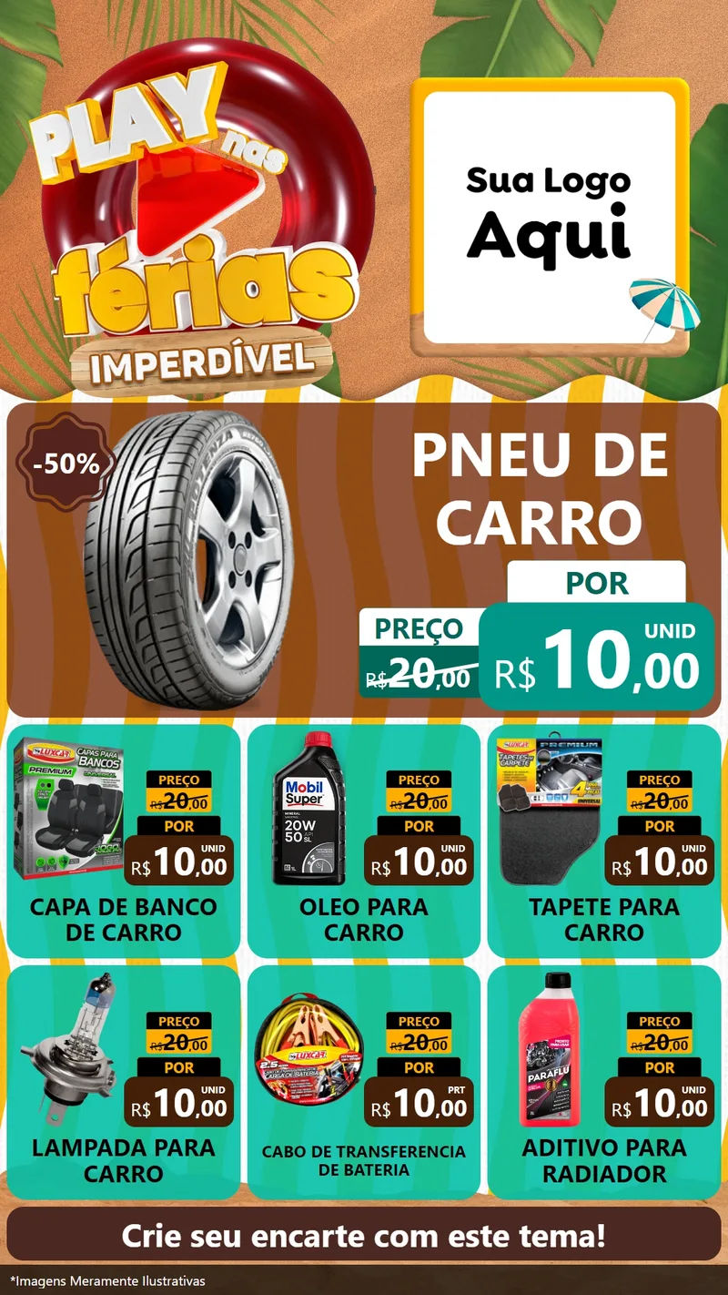 Modelo de Rede Social para Stories com o tema Play Nas Férias Imperdível para Auto peças