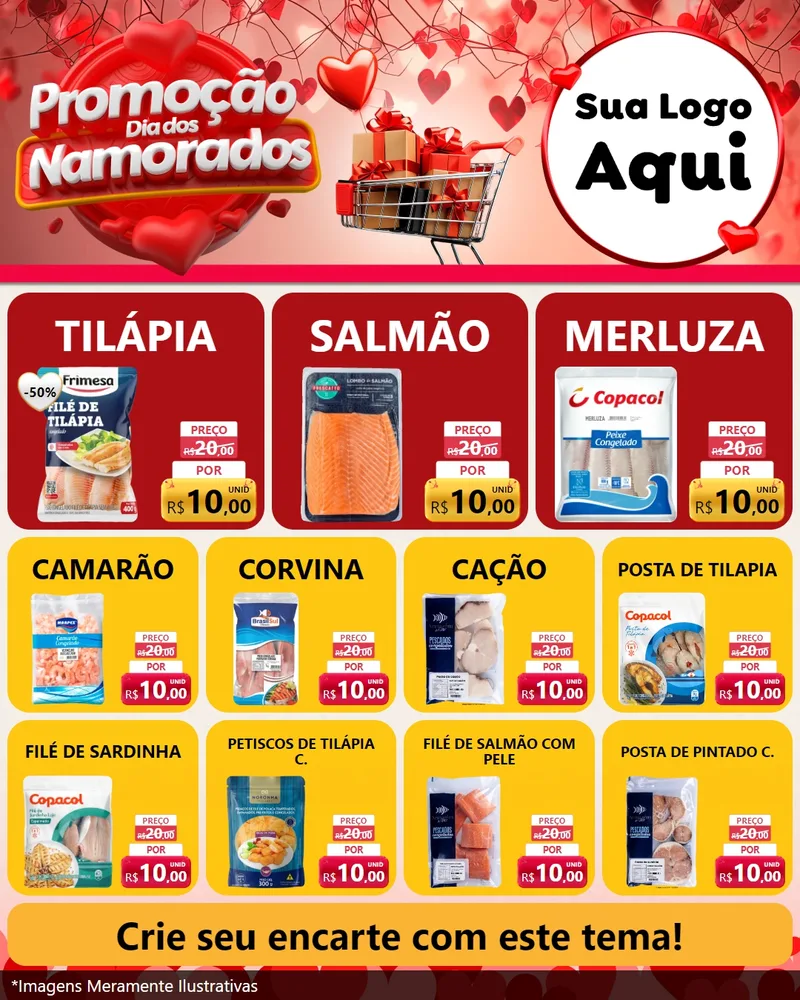 Modelo de Rede Social para Feed Instagram com o tema Promoção Dia dos Namorados para Peixaria