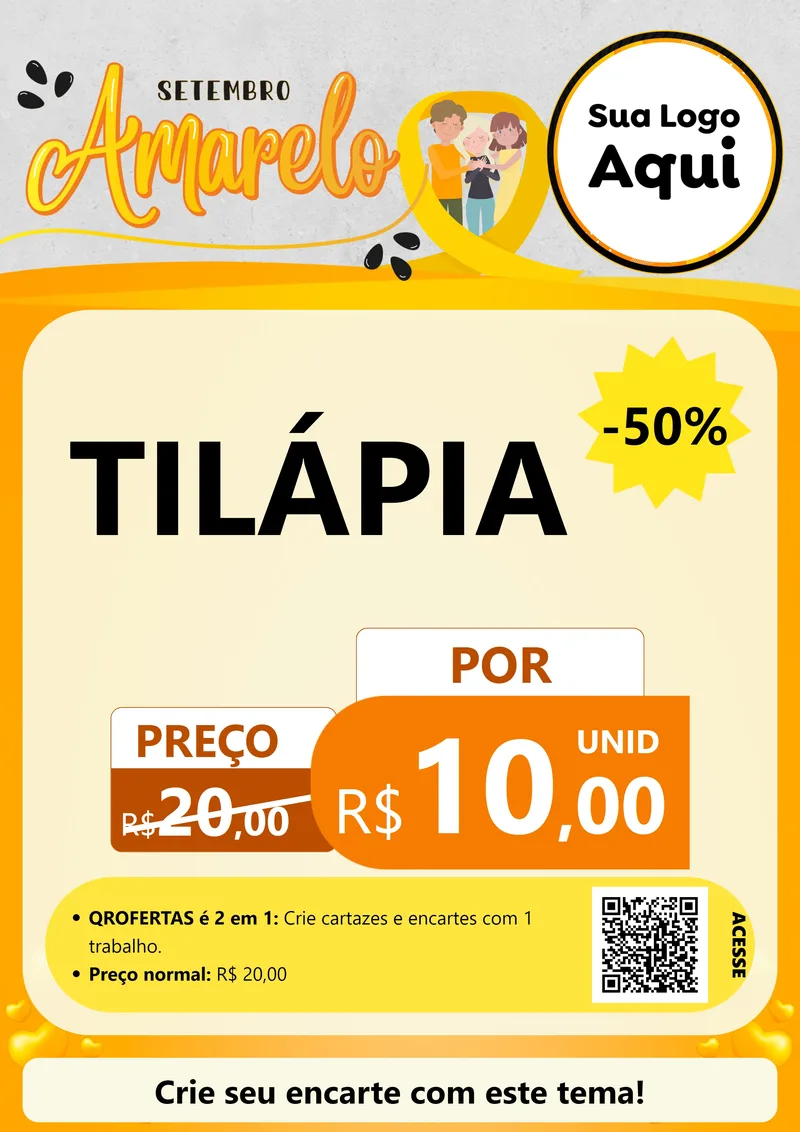 Modelo de Cartaz para Cartaz A4 Vertical com o tema Setembro Amarelo para Peixaria
