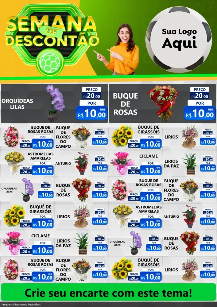 Modelo de Encarte para Encarte A4 Vertical com o tema Semana de Descontão - Copa para Floricultura e jardim