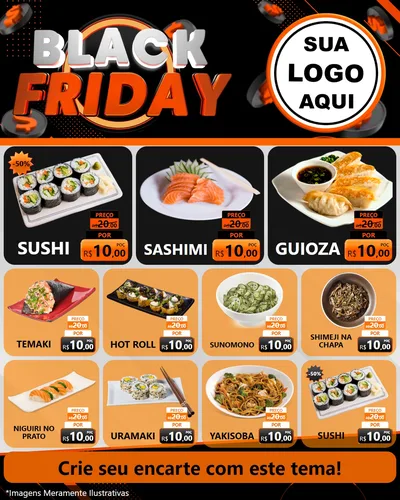 Modelo de Rede Social para Feed Instagram com o tema Black Friday para Comida japonesa
