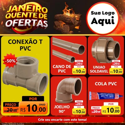 Modelo de Rede Social para Feed Facebook com o tema Janeiro Quente de Ofertas para Tubos e conexões