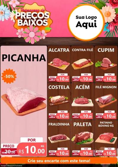 Modelo de Encarte para Encarte A4 Vertical com o tema Primavera de Preços Baixos para Açougue