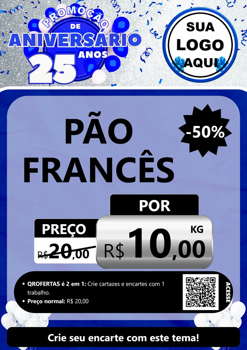 Modelo de Cartaz para Cartaz A4 Vertical com o tema Promoção de Aniversário - 25 Anos para Padaria