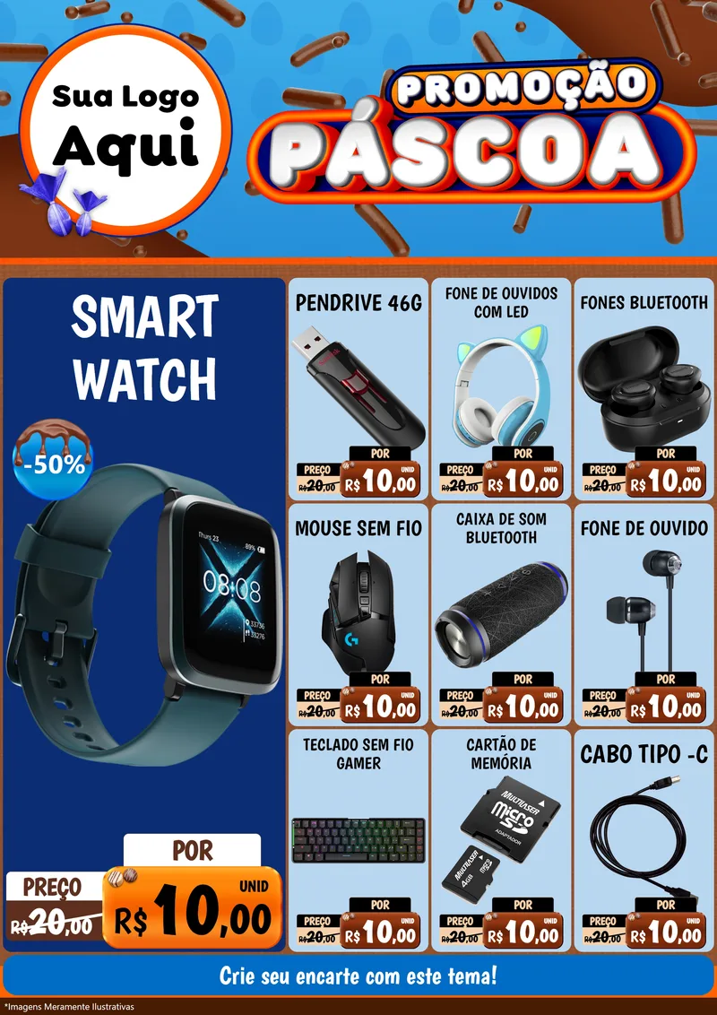 Modelo de Encarte para Encarte A4 Vertical com o tema Promoção Páscoa para Informática