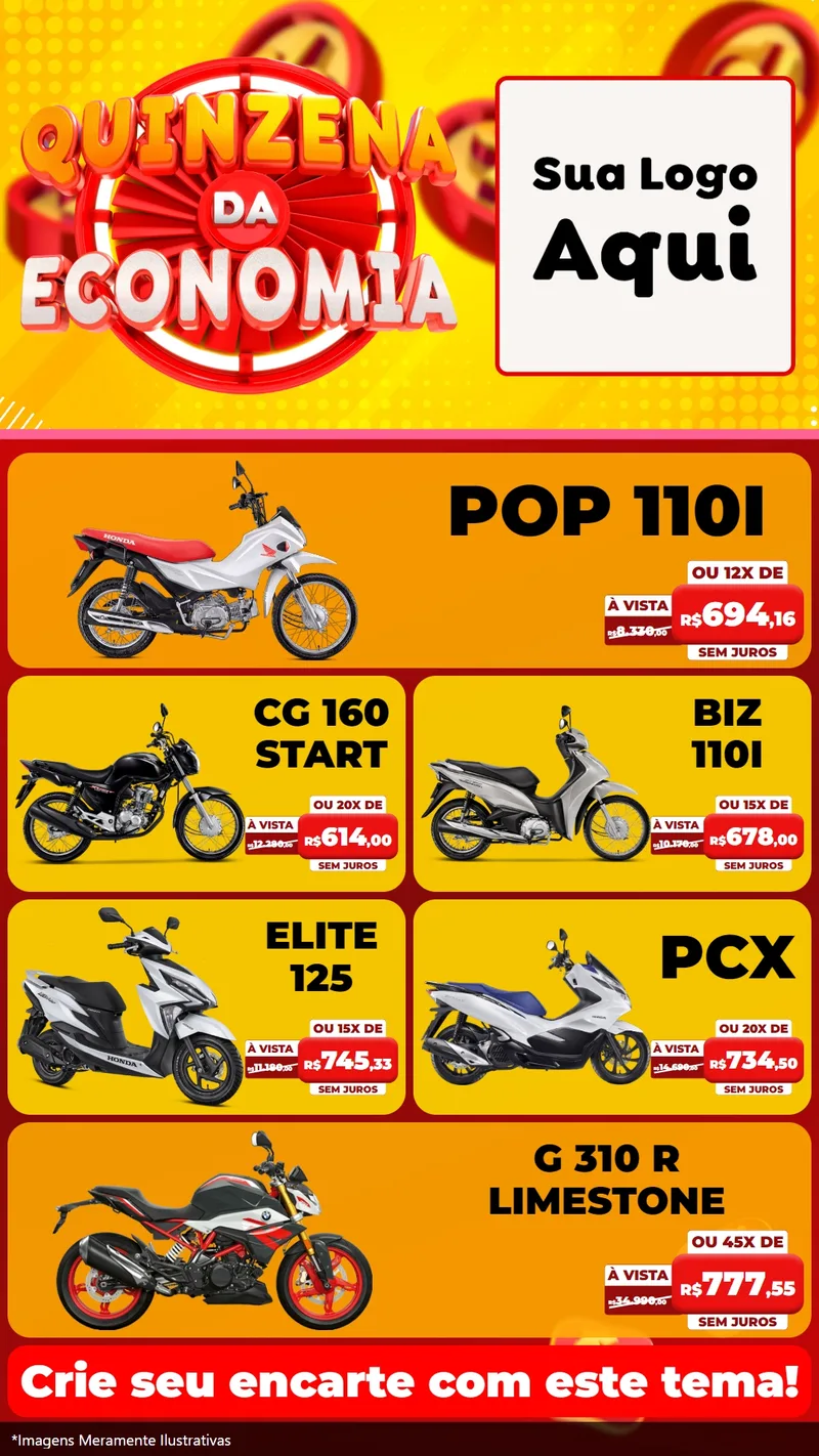 Modelo de TV para TV Vertical com o tema Quinzena Da Economia para Concessionaria de Motos