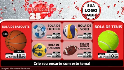 Modelo de TV para TV Horizontal com o tema Promoção de Aniversário - 25Anos para Artigos Esportivos