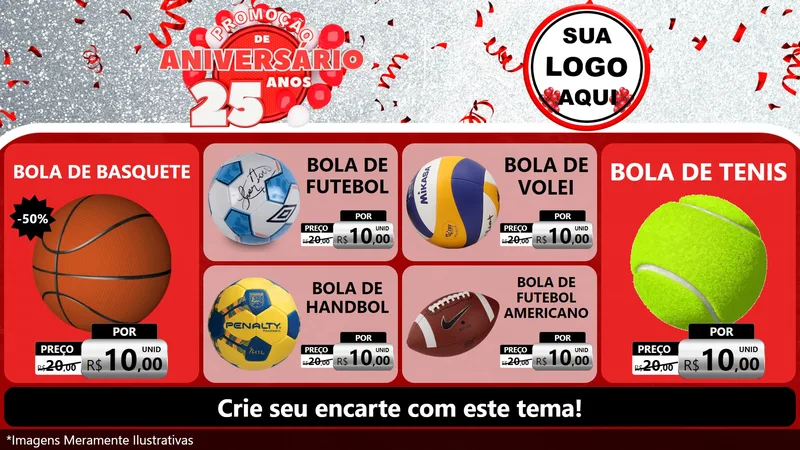 Modelo de TV para TV Horizontal com o tema Promoção de Aniversário - 25Anos para Artigos Esportivos