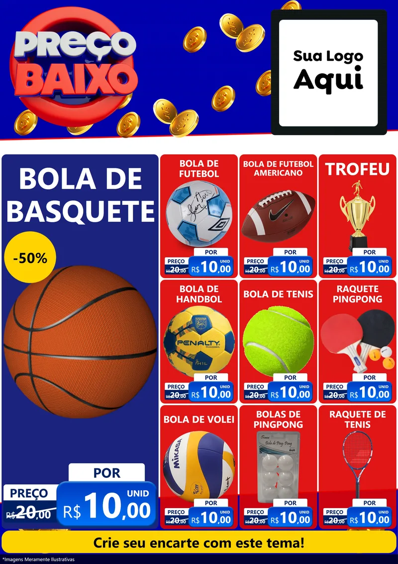 Modelo de Encarte para Encarte A4 Vertical com o tema Preço Baixo para Artigos Esportivos