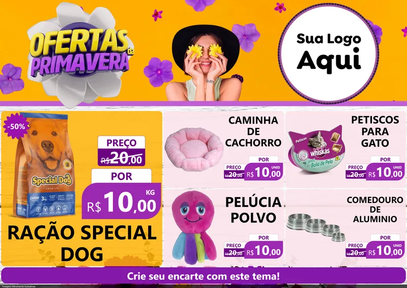 Modelo de Encarte para Encarte A4 Horizontal com o tema Ofertas Da Primavera para Pet Shop