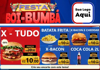 Modelo de Encarte para Encarte A4 Horizontal com o tema Festa Boi Bumbá para Hamburgueria