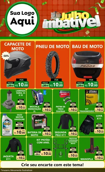 Modelo de Encarte para Encarte Grande com o tema Julho Imbatível para Moto peças