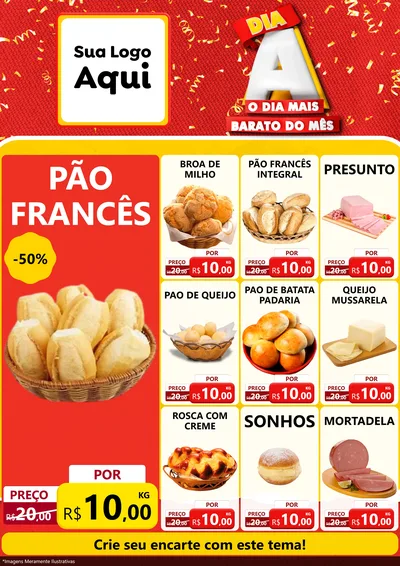 Modelo de Encarte para Encarte A4 Vertical com o tema Dia A o Dia Mais Barato do Mês para Padaria