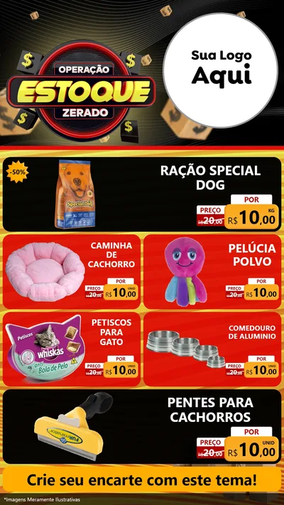 Modelo de TV para TV Vertical com o tema Operação Estoque Zerado para Pet Shop