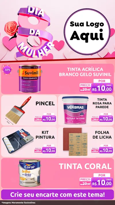 Modelo de TV para TV Vertical com o tema Dia da Mulher para Tintas e Ferramentas