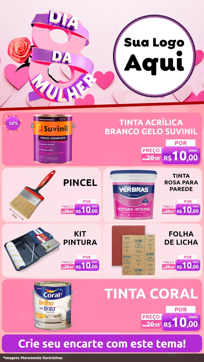 Modelo de TV para TV Vertical com o tema Dia da Mulher para Tintas e Ferramentas