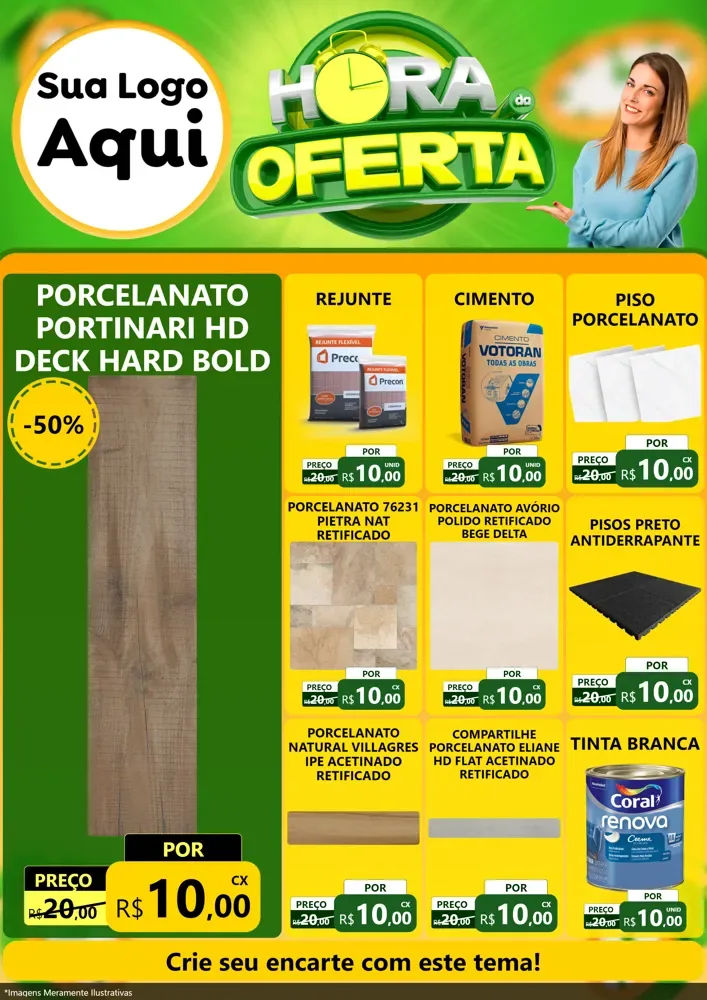 Modelo de Encarte para Encarte A4 Vertical com o tema Hora da Oferta para Pisos e revestimentos