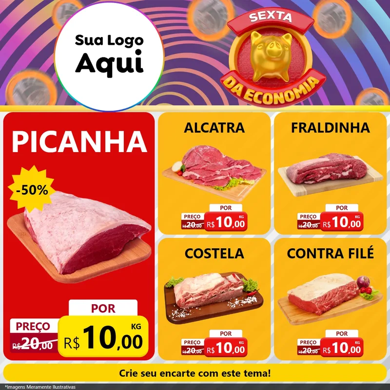 Modelo de Rede Social para Feed Facebook com o tema Sexta da Economia para Açougue