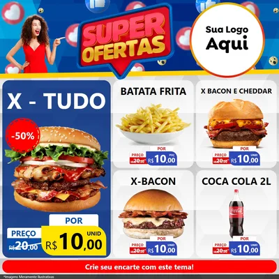 Modelo de Rede Social para Feed Facebook com o tema Super Ofertas para Hamburgueria