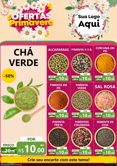 Modelo de Encarte para Encarte A4 Vertical com o tema Ofertas de Primavera para Produtos Naturais
