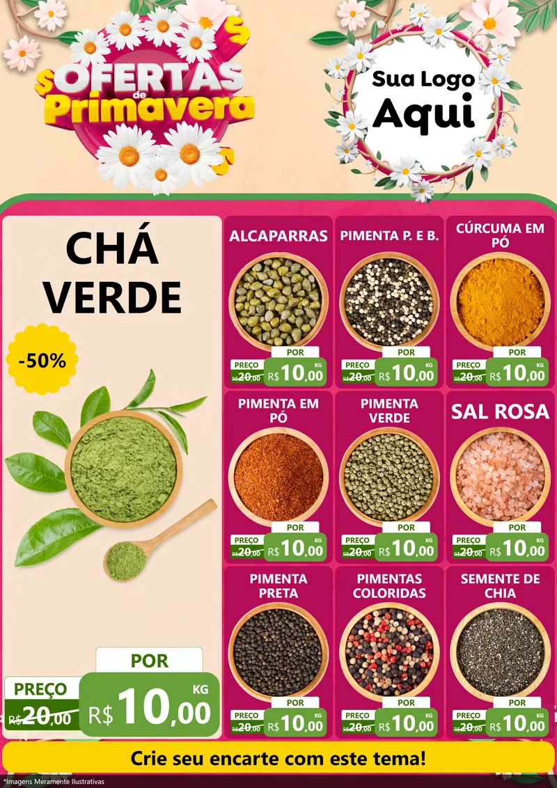 Modelo de Encarte para Encarte A4 Vertical com o tema Ofertas de Primavera para Produtos Naturais