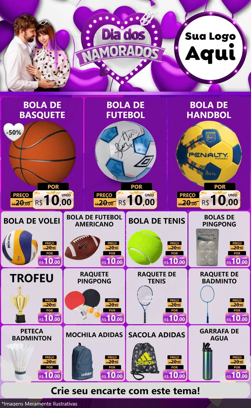 Modelo de Encarte para Encarte Grande com o tema Dia dos Namorados para Artigos Esportivos