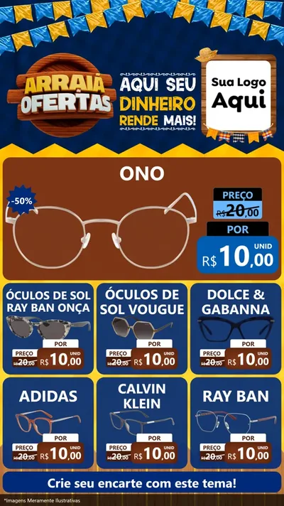 Modelo de Rede Social para Stories com o tema Arraiá de Ofertas - Junina para Óticas