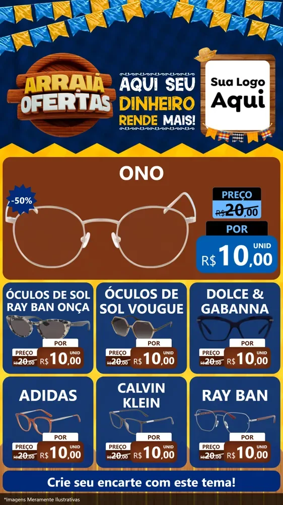 Modelo de Rede Social para Stories com o tema Arraiá de Ofertas - Junina para Óticas