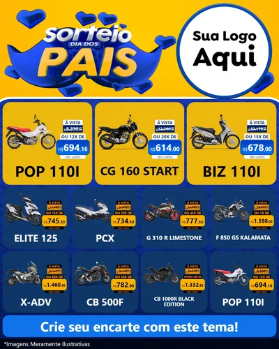 Modelo de Rede Social para Feed Instagram com o tema Sorteio Dia dos Pais para Concessionaria de Motos
